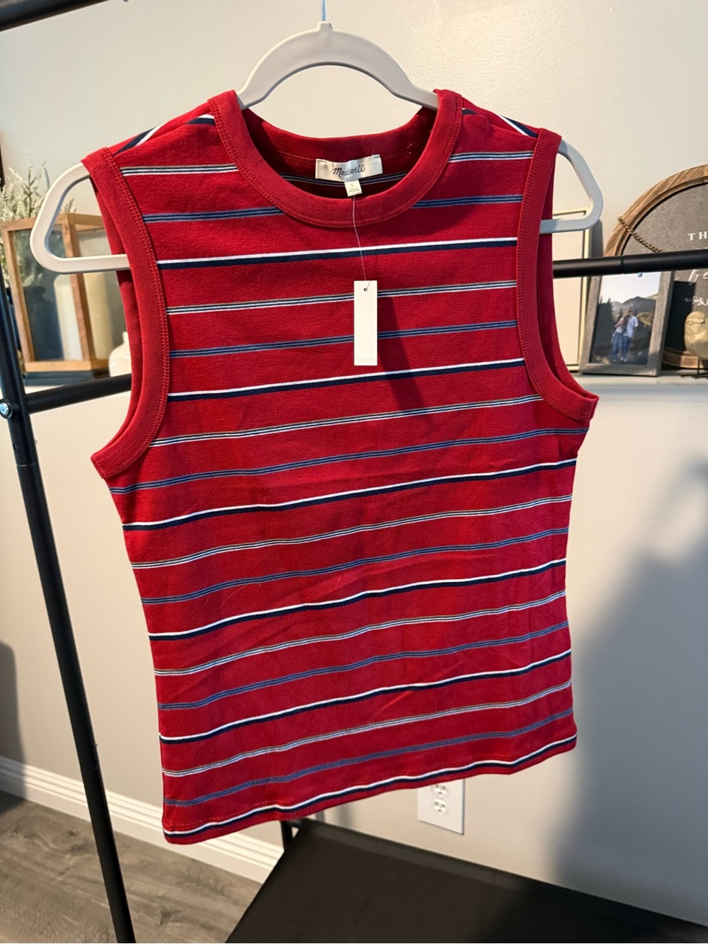 Madewell Red Striped Tank Top with Blue and White Lines
